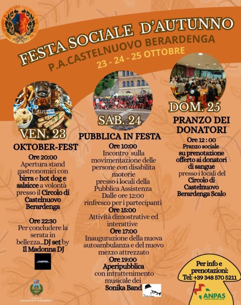 CASTELNUOVO BERARDENGA, TRE GIORNI DI FESTA CON LA PUBBLICA ASSISTENZA LOCALE